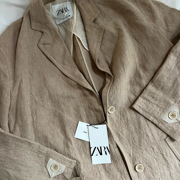 Zara Women's Tan Linen Jacket size M-L NWT - Picture 5 of 7